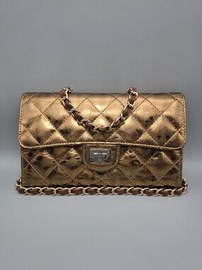💛CHANEL Authentic mottled rose-gold quilted leather 2.55 reissue wallet💛